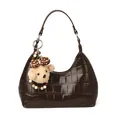 Sac hobo marron foncé à motif crocodile avec charmant pendentif d'ours en peluche - Sans Pendentif / Café