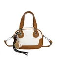 Sac bowling beige et caramel style sport avec breloques baseball et bandoulière - Blanc (Sans Pendentif)