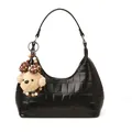 Sac hobo noir à motif crocodile avec un charmant pendentif chiot en peluche - Sans Pendentif / Noir