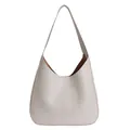 Minimalist cream white leather underarm bag with dark brown lining and wide strap - White