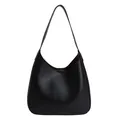 Classic black leather hobo shoulder bag for women with elegant dark red lining - Black