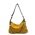 Minimalist mustard yellow hobo shoulder bag with green woven rope and adjustable strap - Yellow