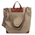 Vintage khaki canvas tote bag with brown leather trim and versatile multi-strap design - Khaki