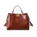 Sac à main marron en cuir synthétique avec motif crocodile et fermoir rotatif doré - Marron Motif Pierre