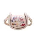 Mini sac selle crème en cuir avec graffitis colorés et poignée incurvée élégante - Lapin Blanc