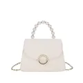 Sac bandoulière blanc crème élégant avec poignée en perles et boucle ronde perle - Blanc Cassé