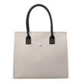 Minimalist beige tote bag with black circular handles and silver magnetic buckle - Off White