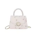 Sac bandoulière crème élégant avec broderie florale et poignée en perles fines - Imprimé Dentelle Blanc