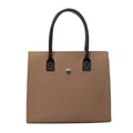 Minimalist khaki square tote bag with black handles and silver metallic snap button - Khaki