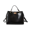 Sac à main noir texture crocodile avec boucle dorée et bandoulière réglable - Motif de Pierre Noir