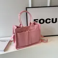Borsa tote in tela rosa di grande capacità con tasche anteriori e tracolla - Rosa