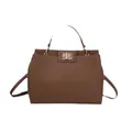 Sac à bandoulière en cuir marron avec fermoir tournant doré et sangle réglable - Grain de Litchi Brun