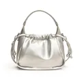 Retro silberne Beuteltasche mit Faltenoptik und Kordelzug für Damen im Metallic-Look - Silber