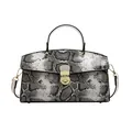 Sac à main pour femme avec imprimé serpent noir et blanc et fermoir rotatif doré - Blanc