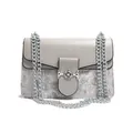 Chic light grey crossbody bag with jacquard fabric and silver chain shoulder strap - Gray