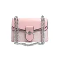 Pink patchwork crossbody bag with floral jacquard texture and silver chain strap - Pink