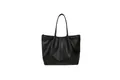 Bolso tote grande negro con diseño fruncido para mujer y correas finas de hombro - Horizontal / Negro