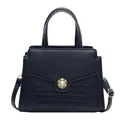 Borsa tote blu scuro con motivo a coccodrillo, fibbia di perle e tracolla rimovibile - Blu