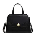 Borsa tote nera con motivo a pietra e chiusura a perla dorata su sfondo bianco - Nero