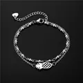 Bracelet double couche en acier inoxydable avec pendentif ananas ajouré et chaîne perlée - Style Perle Ronde