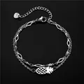 Bracelet double couche en acier inoxydable avec pendentif ananas et motifs géométriques - Style Losange
