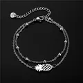 Bracelet double couche en acier inoxydable argenté avec pendentif ananas et fermoir homard - Style Perles d'Espacement