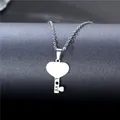 Collana con ciondolo a chiave a cuore in acciaio inossidabile lucido e incisione Love argento - Stile Chiave a Cuore (XL160)