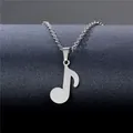 Polished 304L stainless steel musical note pendant necklace with cross chain - Eighth Note Style (XL171)