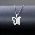 Polished stainless steel butterfly pendant necklace with hollow wing on O-chain - Butterfly Style (XL169)