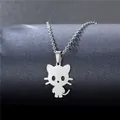 Minimalist stainless steel necklace featuring a hollow cat pendant on a polished link chain - Hollow Cat Style (XL168)