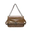 Vintage Umhängetasche aus braunem Leder mit Glanzeffekt und silberner H-Schnalle - Braun