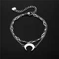 Bracciale a doppio strato in acciaio inossidabile con ciondolo luna e perline geometriche - Stile a rombo cavo argentato (Rombo + SL76)