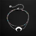 Bracciale a doppio strato in acciaio inossidabile con luna e perline smaltate colorate - Stile smaltato colorato argento a puntini (SL76)
