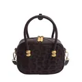 Borsa a tracolla con stampa leopardata marrone e manici doppi con hardware d'oro - Rosso