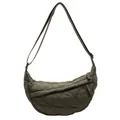 Deep olive green quilted nylon half-moon shoulder bag with adjustable strap - Green