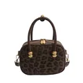 Borsa leopardata marrone con trama in finta pelliccia e dettagli in metallo dorato - Marrone