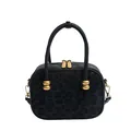 Borsa a tracolla leopardata con trama in crine nero e dettagli in metallo dorato - Nero