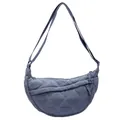 Blue quilted crescent shoulder bag with adjustable strap and diamond stitching - Blue