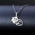 Poliertes Katzenhalskette aus Edelstahl für Damen mit minimalistischem schlafendem Katzenanhänger - Schlafende Katze-Stil (XL245)
