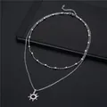 Double-layer stainless steel sun necklace with beads and hollow floral pendant - Sun Pendant (SC8 Beaded)