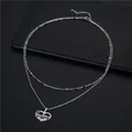 Silver double-layer necklace with colorful beads and hollow heart 'mama' pendant - MAMA Heart Pendant (SC7 Enamel)