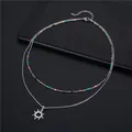 Double layer stainless steel necklace with sun pendant and colorful beads jewelry piece - Sun Pendant (SC8 Enamel)