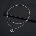 Silver double layer stainless steel necklace with heart mama pendant and beaded chain - MAMA Heart Pendant (SC7 Beaded)