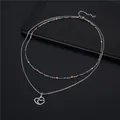 Double-layered stainless steel necklace featuring colorful beads and hollow heart pendants - Double Heart Pendant (SC9 Enamel)