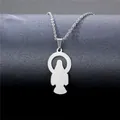 Macro shot of silver stainless steel pendant featuring a polished religious silhouette - Saint Portrait Style (XL170)