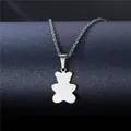 Macro shot of silver polished teddy bear pendant on a delicate steel link chain - Bear Geometric Shape Style (XL37)
