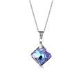 Minimalist stainless steel square pendant necklace with vibrant rainbow cut K9 crystal - Purple Square Style (QC10) / Purple