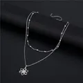 Silver double-layer stainless steel necklace with atomic orbital planet pendant - Atom Pendant (SC10 Beaded)