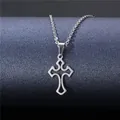 Macro shot of polished silver gothic hollow cross pendant with sleek metal chain necklace - Gothic Hollow Cross Style (XL60)