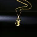 Collier en acier inoxydable plaqué or 18 carats avec un pendentif silhouette chat évidé - Forme de Chat (121) / Or